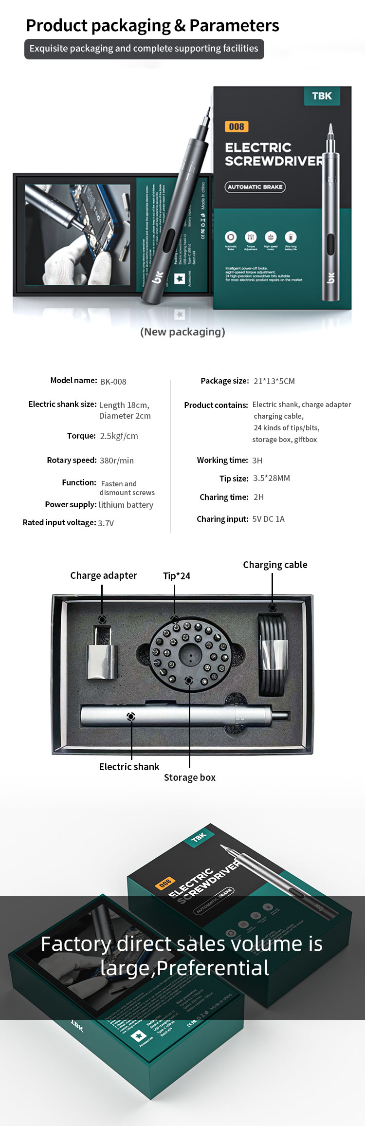 TBK 008 Cordless Electric Precision Screwdriver | Adjustable Torque (0.1-2.5 kgf/cm) | 24-Bit Repair Kit for Mobile Phones & Electronics