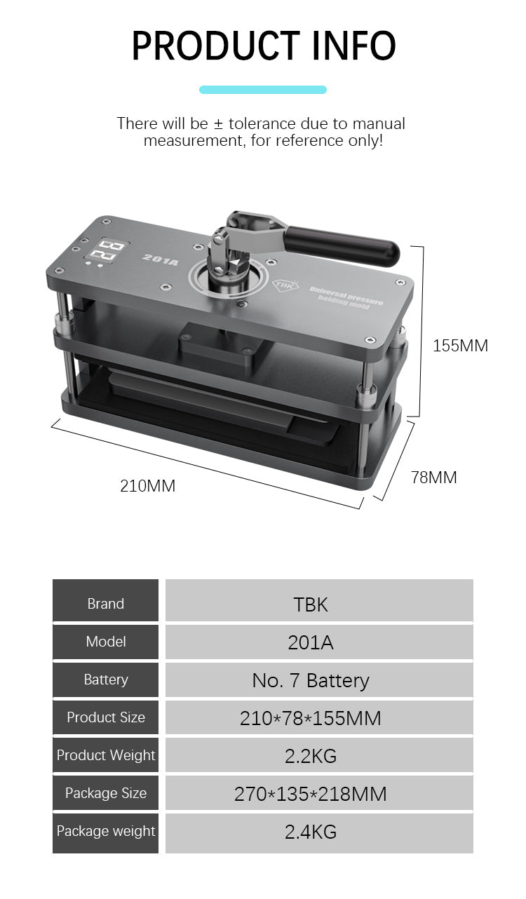 TBK 201A Universal Screen Pressure Fixture with Digital Timer for Mobile Phone Bonding Repair