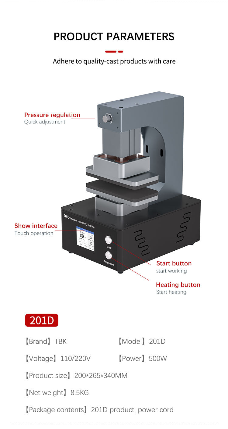 TBK 201D Intelligent Heating & Pressure Bonding Machine | Screen & Back Cover Frame Laminator