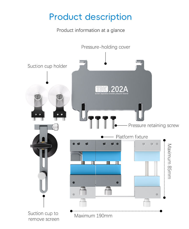 TBK 202A 3-in-1 Phone Repair Tool: Screen Removal Clamp, Holder & Pressure Fixture