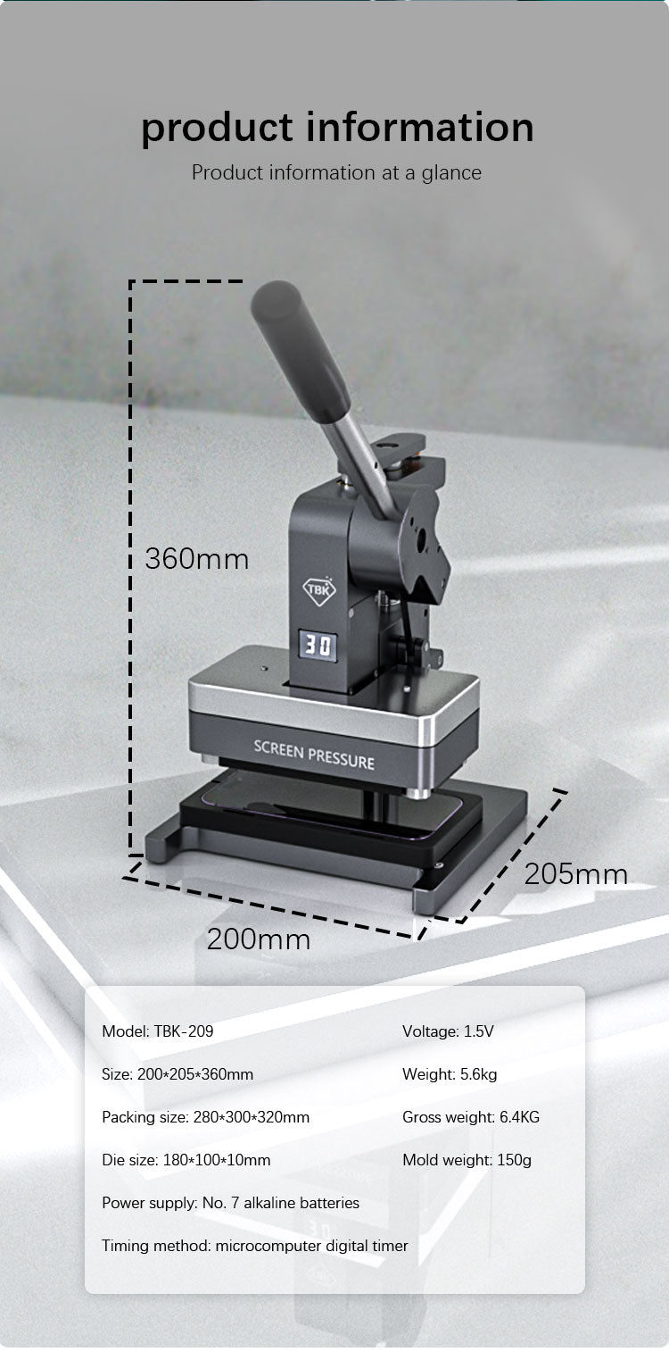 TBK 209 iPhone Screen Pressure Holding Machine | Precision Alignment & Waterproof Adhesive Seal Tool