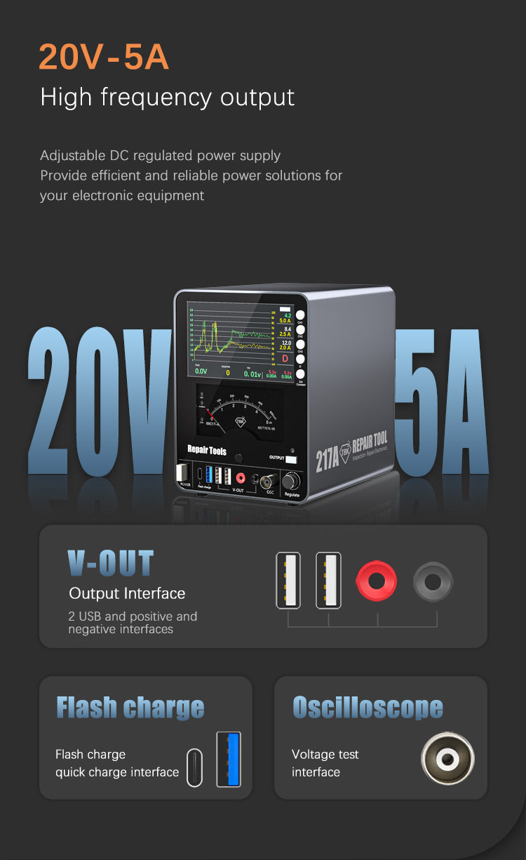 TBK 217A DC Power Supply 20V/5A with Real-Time Curve Display & Short Circuit Repair for Mobile Maintenance