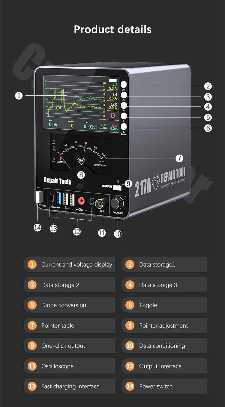 TBK 217A DC Power Supply 20V/5A with Real-Time Curve Display & Short Circuit Repair for Mobile Maintenance