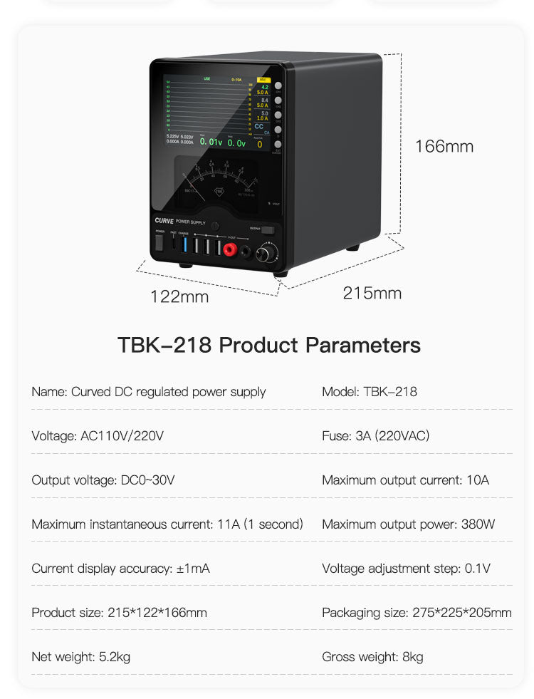 TBK 218 Adjustable DC Bench Power Supply 0-30V 0-10A | Digital Waveform & Analog Meter