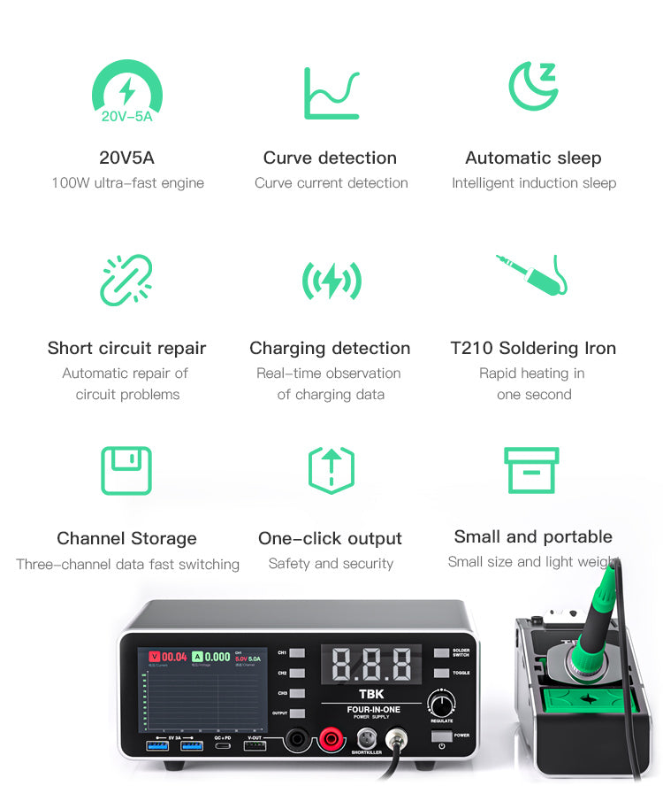 TBK 219 4-in-1 Integrated Soldering Station & DC Power Supply with Short Circuit Detector