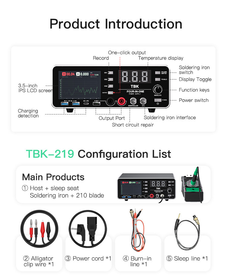TBK 219 4-in-1 Integrated Soldering Station & DC Power Supply with Short Circuit Detector