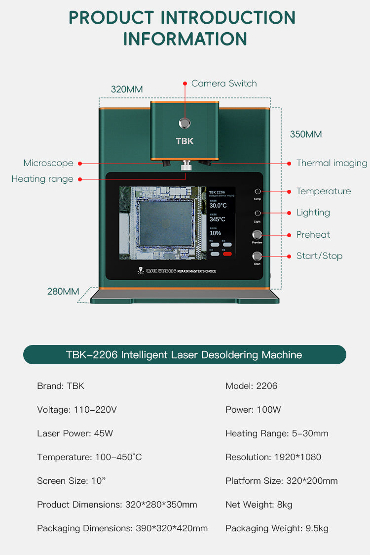 TBK 2206 Laser Soldering Machine with Thermal Imaging & HD Microscope for Motherboard Repair
