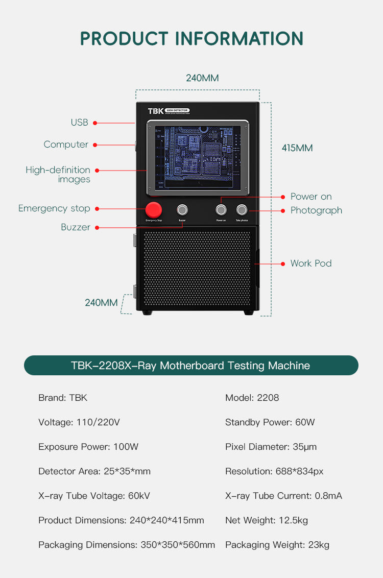 TBK 2208 Desktop BGA X-Ray Inspection Machine | Non-Destructive PCB & IC Fault Analysis