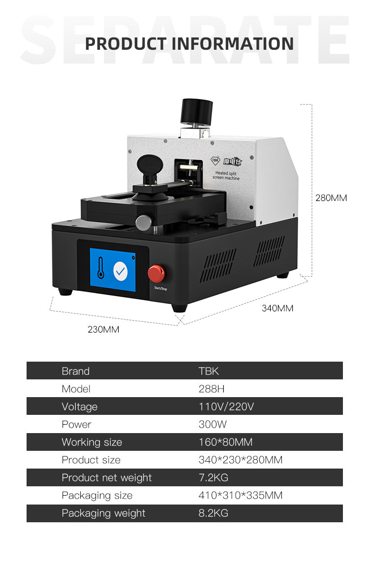 TBK 288H Professional Screen & Back Cover Separator for iPhone (Frame-Clamping System)