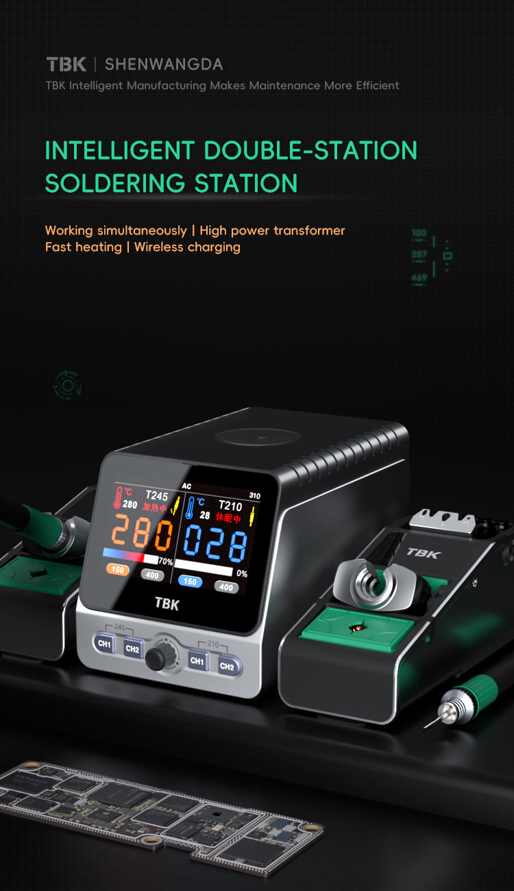 TBK 310 Intelligent Dual-Station Soldering Station with 20W Wireless Charging for Mobile Phone Repair