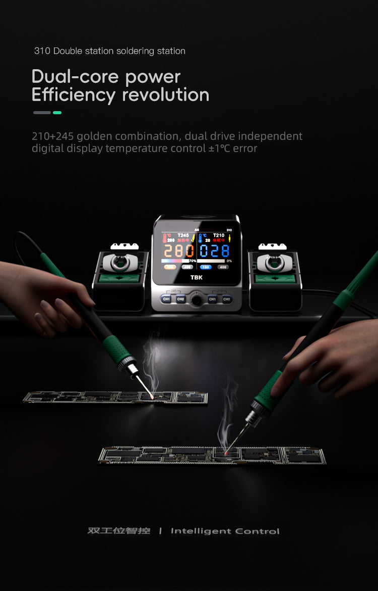 TBK 310 Intelligent Dual-Station Soldering Station with 20W Wireless Charging for Mobile Phone Repair