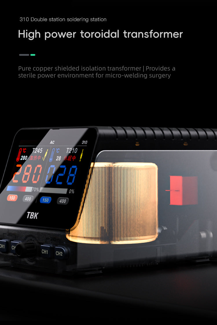 TBK 310 Intelligent Dual-Station Soldering Station with 20W Wireless Charging for Mobile Phone Repair