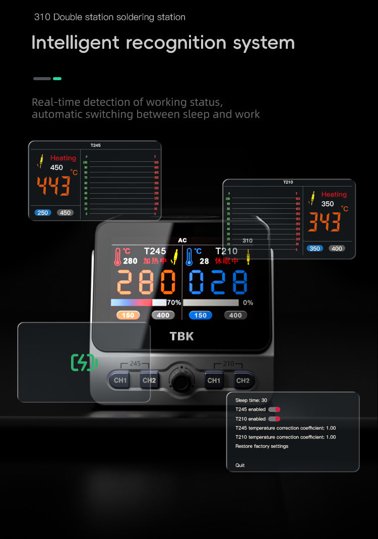 TBK 310 Intelligent Dual-Station Soldering Station with 20W Wireless Charging for Mobile Phone Repair