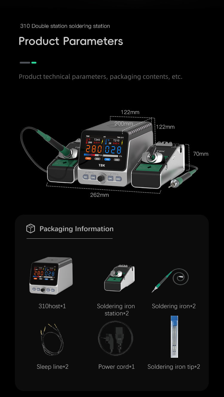 TBK 310 Intelligent Dual-Station Soldering Station with 20W Wireless Charging for Mobile Phone Repair