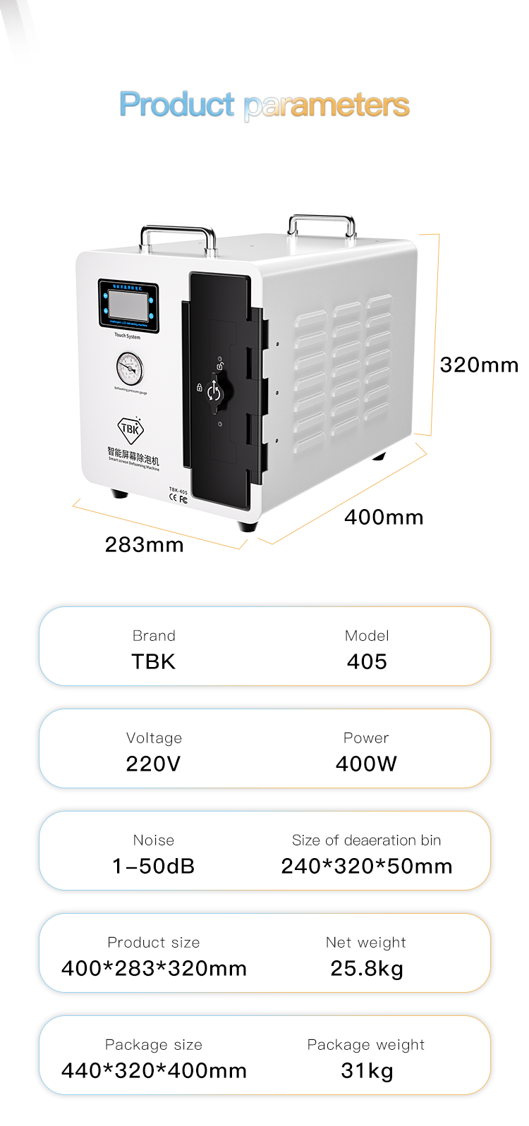 TBK-405 | 15-Inch Intelligent Autoclave Bubble Remover with Built-in Air Compressor