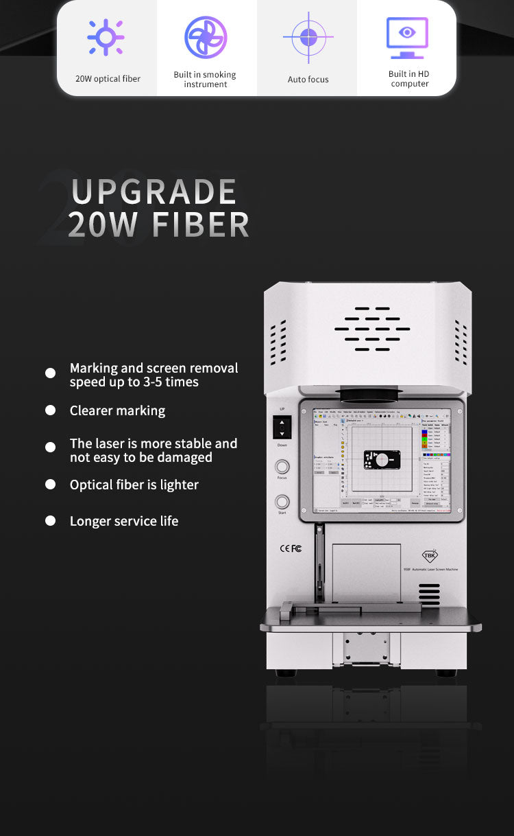 TBK 958F 20W Fiber Laser Separation Machine for iPhone Back Glass Repair & Engraving