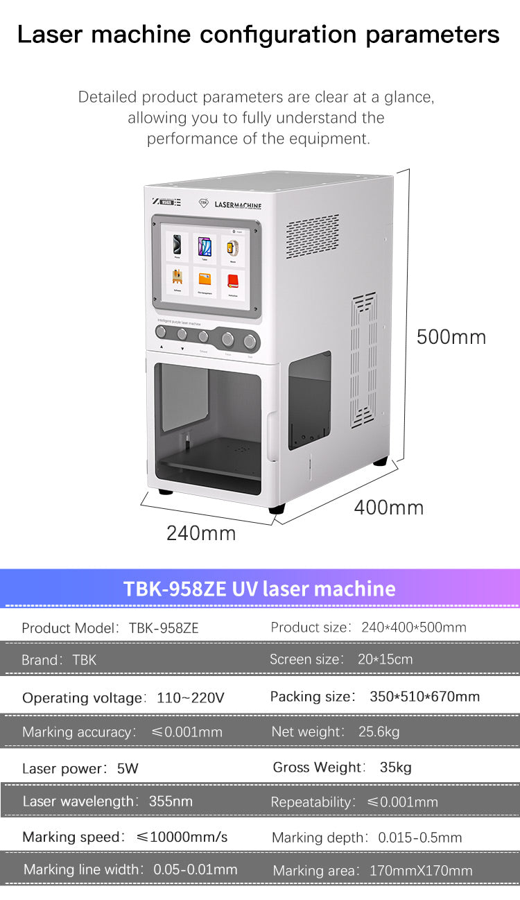 TBK 958ZE UV Laser Machine for Back Glass Removal & LCD Screen Separation | Built-in Fume Extractor