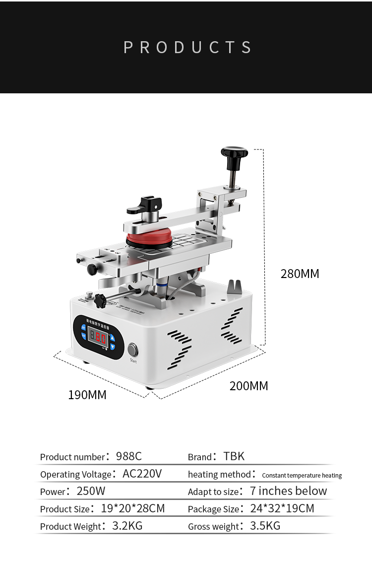 TBK-988C 360° Rotating & Tilting LCD Screen Separator with Dual Vacuum Pumps