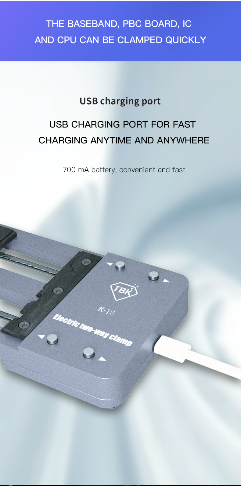 TBK K-18 Electric PCB Holder | Dual-Axis Motorized Motherboard Fixture & IC Chip Clamp
