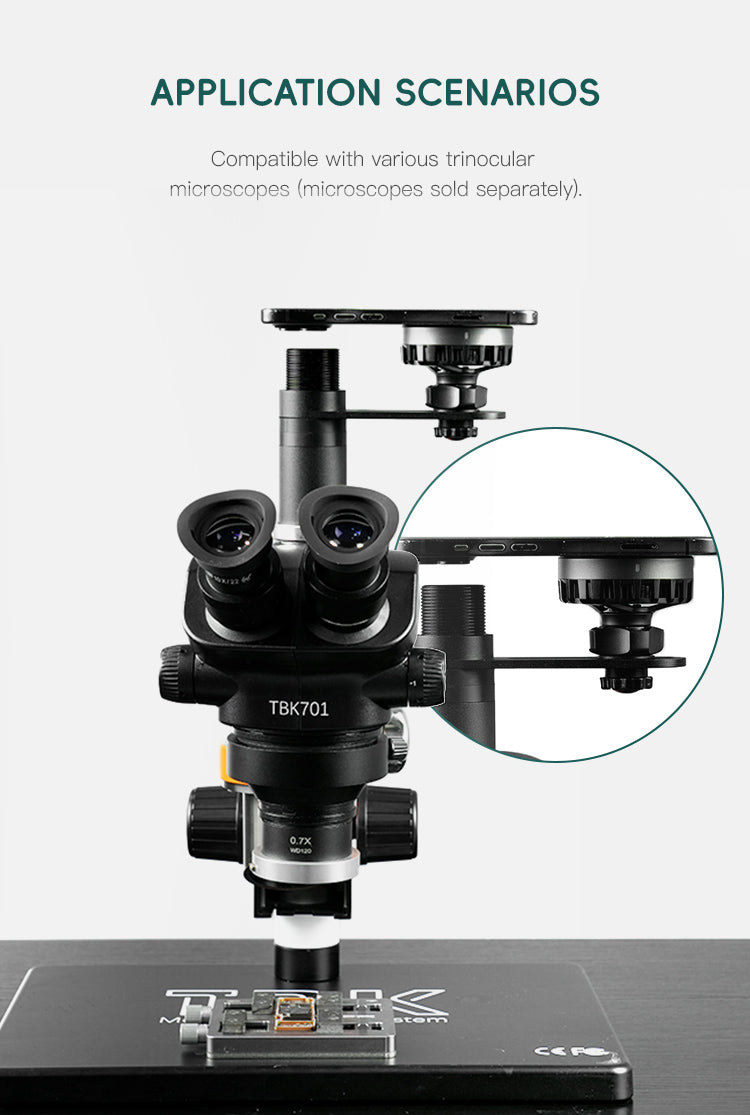 TBK Microscope Phone Adapter | Smartphone Camera Mount for Trinocular Microscopes | Magnetic Wireless Charging & Cooling