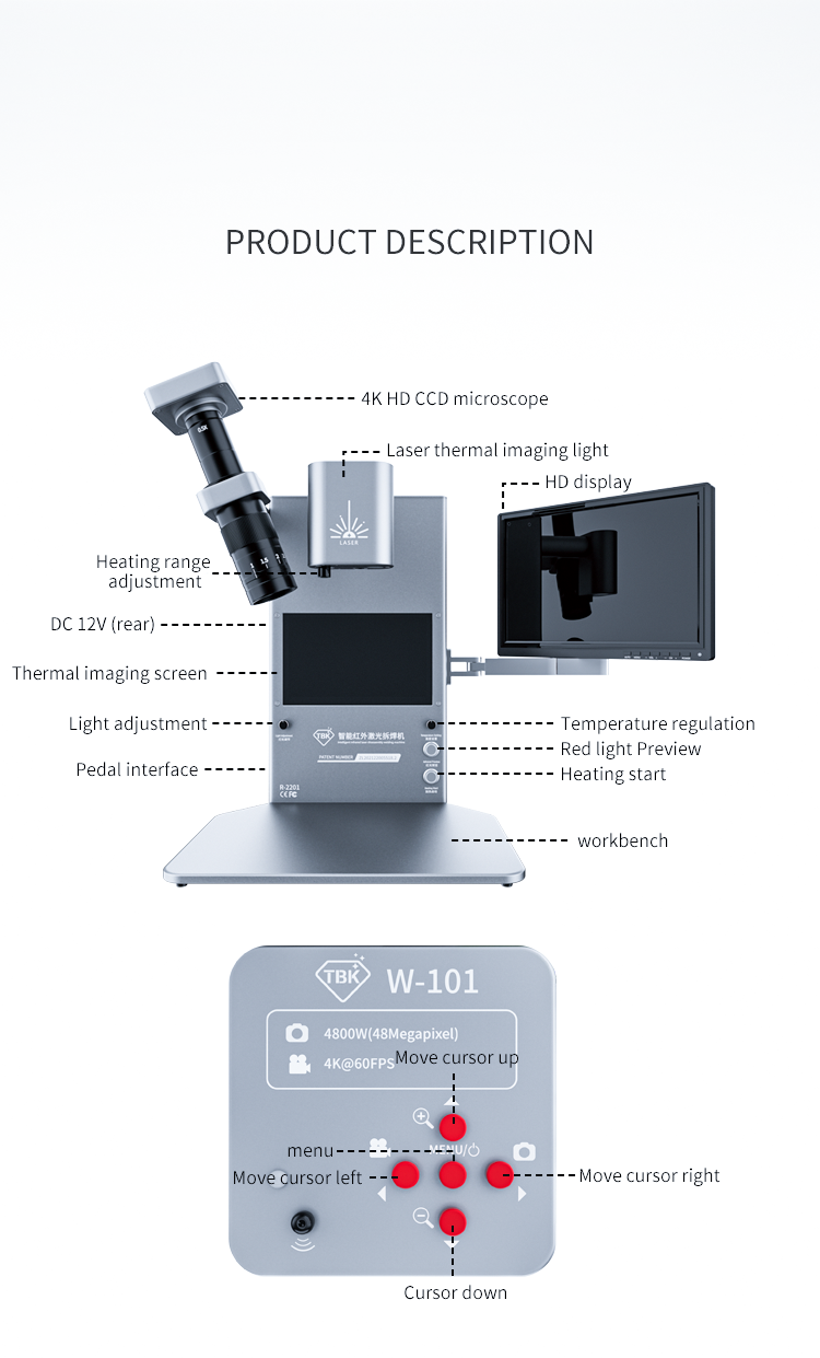 TBK R-2201 3-in-1 Laser Soldering Machine with Thermal Camera & 4K Microscope